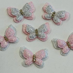 Prisiuvami dvigubi blizgūs drugeliai su akutėmis, 4,4*3,5cm, 1vnt 01107