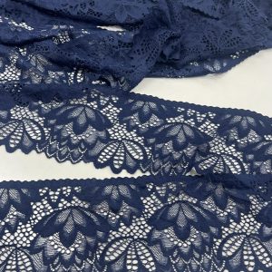 Tamsiai mėlyna nėrinių juosta, 9cm, su elastanu, 1m 02796