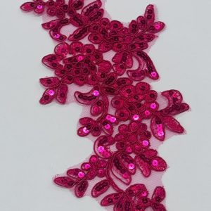 Ryškiai rožiniai (fuxia) nėriniai su žvyneliais, 25*10cm, 1vnt 03095