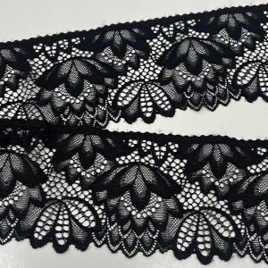 Juoda nėrinių juosta, 9cm, su elastanu, 1m 03122