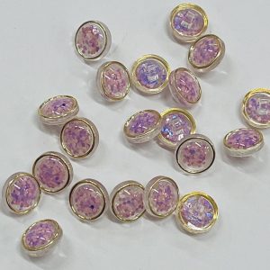 Skaidri/rožinė akrilinė sagutė auksiniu krašteliu, 12mm, 1vnt 03205