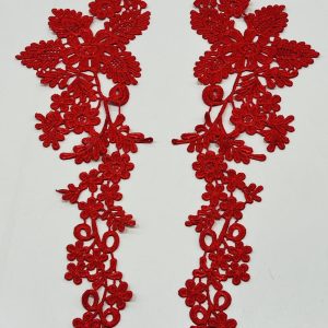 Raudoni nėriniai, gėlėti, 39*13cm, 1vnt 03356