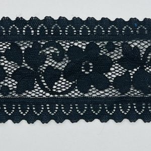 Juoda elastinė nėrinių juosta, įrėmintos gėlės, 5,8cm, 1m 03407