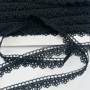 Juoda gipiūrinė nėrinių juostelė, 17mm, 1m 03430