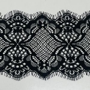 Juoda nėrinių juosta, banguotais kraštais, 10,5cm 03481