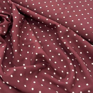 Bordo viskozinis, lengvai krentantis audinys baltais žirniukais, 1m 0328