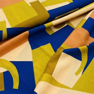 Margas, lengvai krentantis viskozinis audinys, garstyčių/rugiagėlės geometrinės figūros, 1m 0266