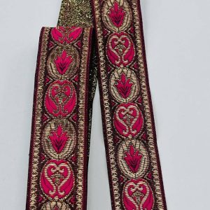 Austa tautinė juostelė rožinė/auksinė/bordo 3,3cm, 1m 03529