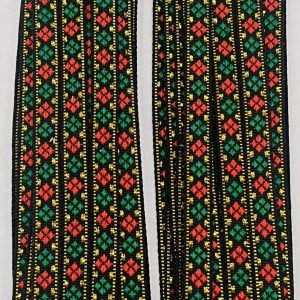 Juoda tautinė juostelė „Žali, raudoni rombiukai”, 1cm, 1m 03537