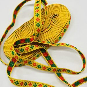 Tautinė juostelė „Žali, oranžinai rombiukai”, 1cm, 1m 03532
