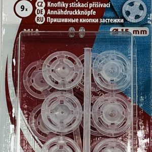 Prisiuvamos plastikinės spaudės, skaidrios, 15mm, 1vnt 4023/430